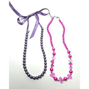 Pastel Pink Purple Glass Beads Necklace Pearls Lot of 2 18" Spring Easter